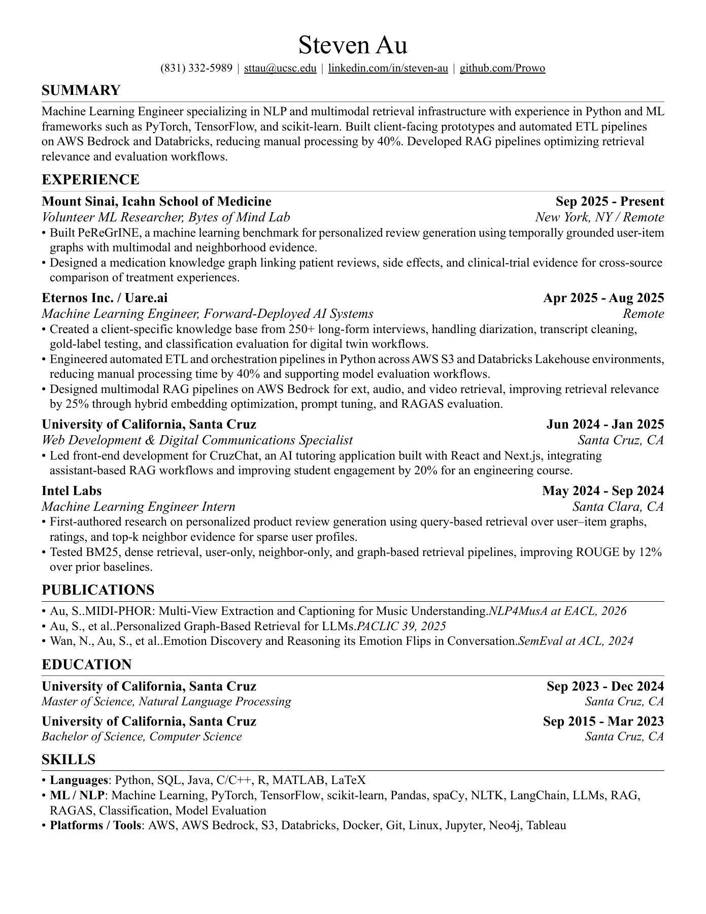 Steven Au’s original résumé